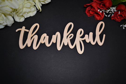 THANKFUL wood sign. Calligraphy THANKFUL Wall Sign. Laser Cut THANKFUL wood cut out sign. Rustic Wood Thankful Sign. Wood Thankful word Sign