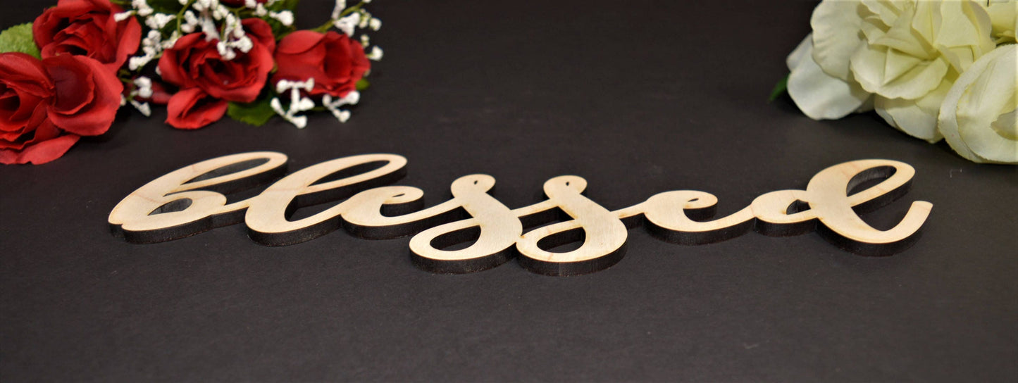 BLESSED wood sign Laser cut. Calligraphy BLESSED Wall Sign. BLESSED wood cut out. Rustic Wood Sign. Wood Blessed Word Sign. Wood Letter Sign