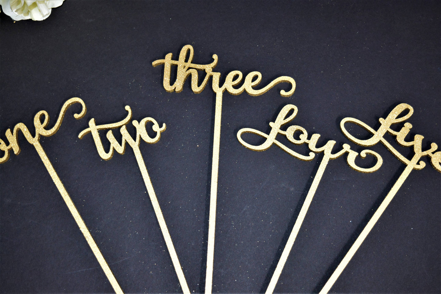 Gold Glitter Wedding Table Numbers with attached stakes