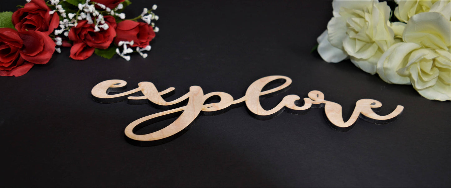 Explore wood sign Laser cut Calligraphy Explore Wall Sign. Explore wood cut out. Rustic Wood Sign. Wood Explore Word Sign. Wood Letter Sign