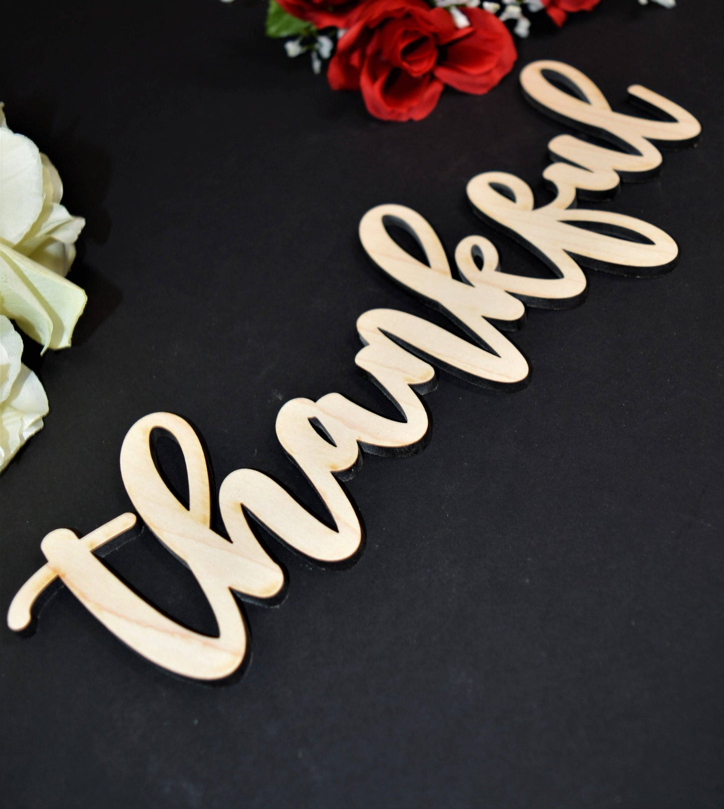 THANKFUL wood sign. Calligraphy THANKFUL Wall Sign. Laser Cut THANKFUL wood cut out sign. Rustic Wood Thankful Sign. Wood Thankful word Sign