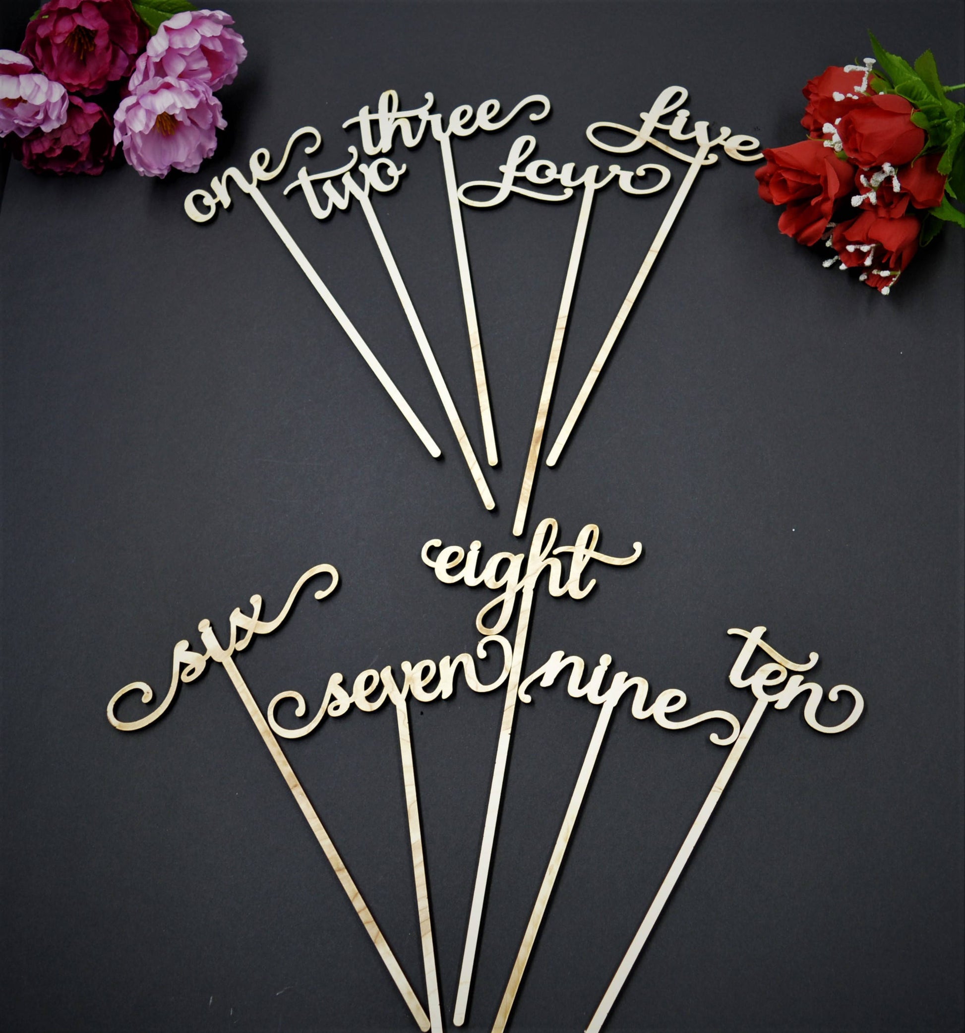 Gold Glitter Wedding Table Numbers with attached stakes