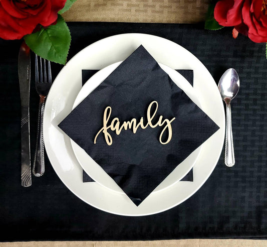 Family Place Cards, Thanksgiving Name Plates, Family Wooden Word, Holiday Decor, Thanksgiving Place settings, Small Wood Family Sign