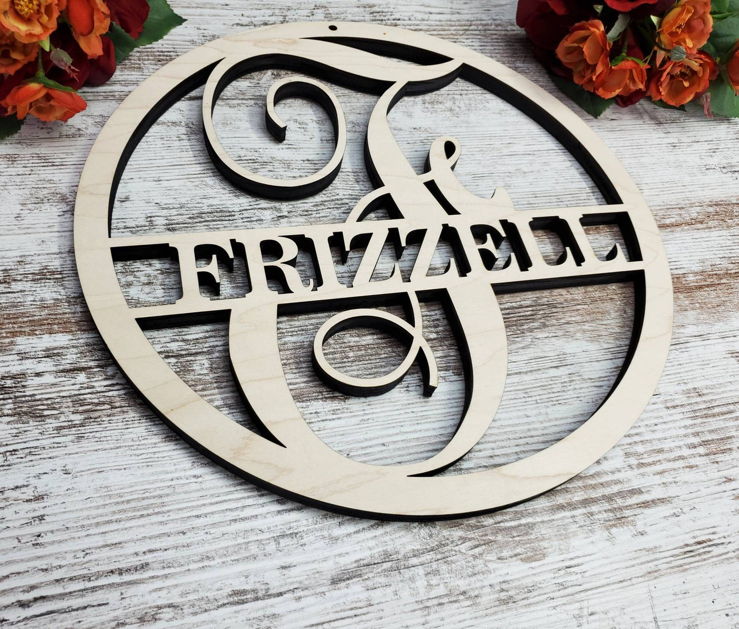Custom Name Sign, Family Last Name Sign, Personalized Circle Monogram Name Sign, Personalized Home Decor Sign, Family Initial & Name sign