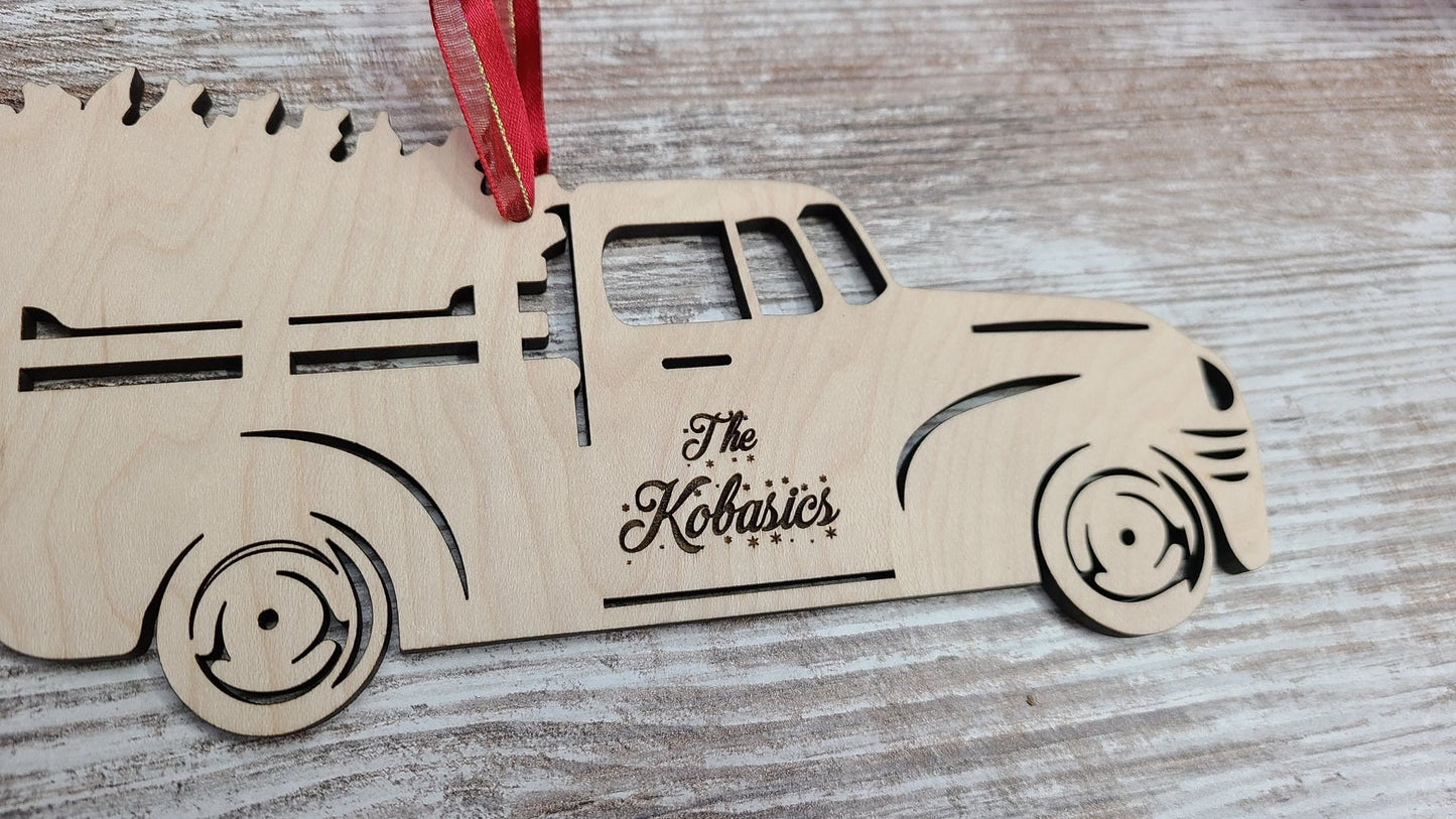 Christmas truck Ornament, Personalized Xmas Truck, little red truck, wood shape, wooden Vintage truck, Christmas crafts, DIY Wood Blank