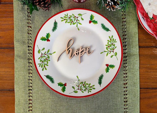Hope Place Cards, Christmas Plate setting cards, Christmas Wooden Word, Holiday Decor, Christmas Place settings, Small Wood Hope Sign