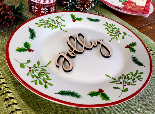Jolly Place Cards, Christmas Plate setting cards, Christmas Wooden Word, Holiday Decor, Christmas Place settings, Small Wood Jolly Sign