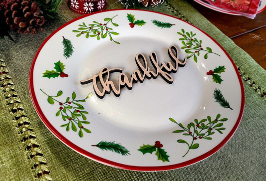 Thankful Place Cards, Christmas Name Plates, Thankful Wooden Word, Holiday Decor, Christmas Place settings, Small Wood Thankful Sign