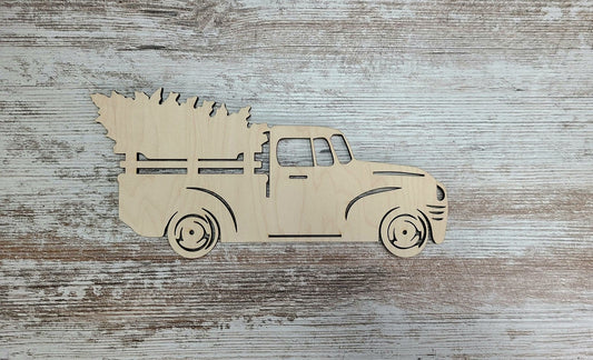 Christmas truck with Tree, Santa Claus Truck, little red truck, wood shape, wooden Vintage truck, Christmas crafts, DIY Wood Blank