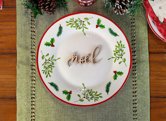Noel Place Cards, Christmas Plate setting cards, Christmas Wooden Word, Holiday Decor, Christmas Place settings, Small Wood Noel Sign