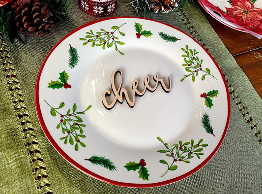 Cheer Place Cards, Christmas Plate setting cards, Christmas Wooden Word, Holiday Decor, Christmas Place settings, Small Wood Cheer Sign