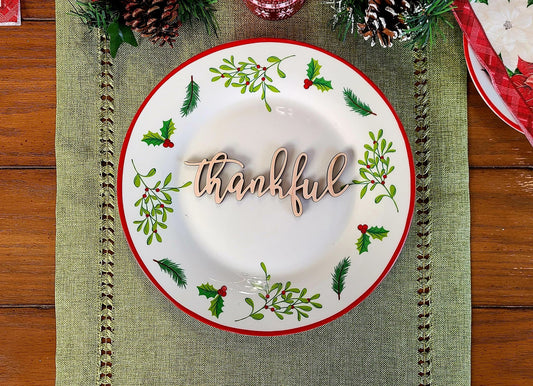 Thankful Place Cards, Christmas Name Plates, Thankful Wooden Word, Holiday Decor, Christmas Place settings, Small Wood Thankful Sign