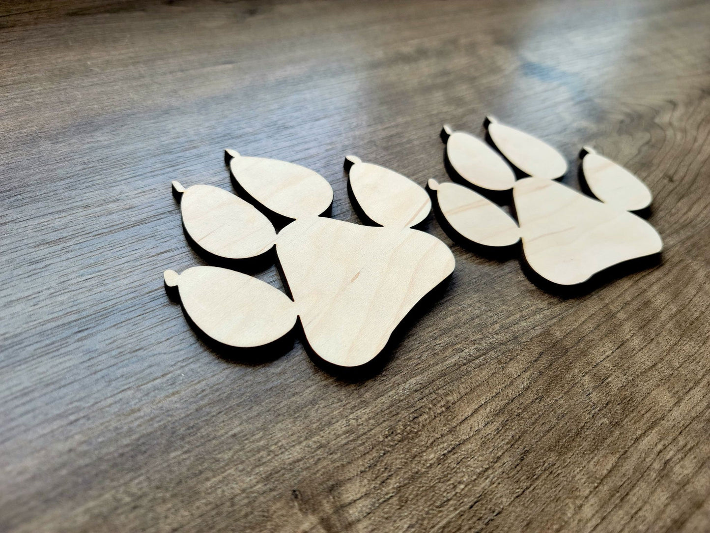 Paw Prints Wood Shape, Set of 2 Paw print Shape, Wood Dog Paw Blank, DIY Wood Blanks, Shapes for Crafts, Signs, Cat paw print, raw wood