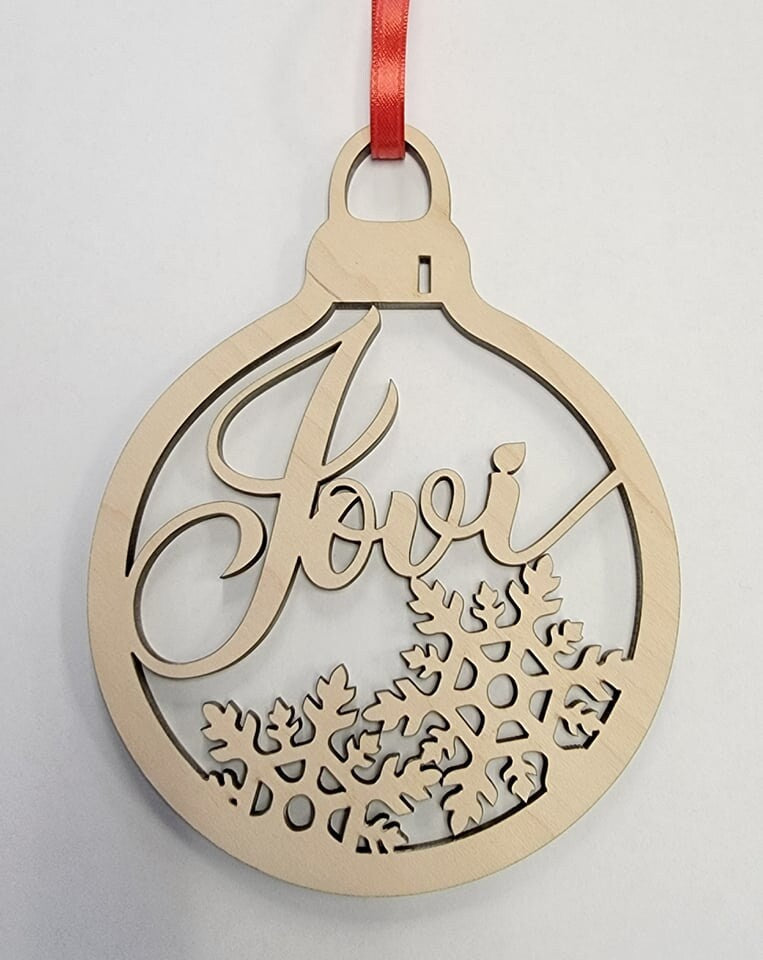 Personalized Christmas Ornament, Custom Xmas Bulb with Name & Snowflakes, Custom Children's Name Ornament, Wooden Christmas Ornament decor