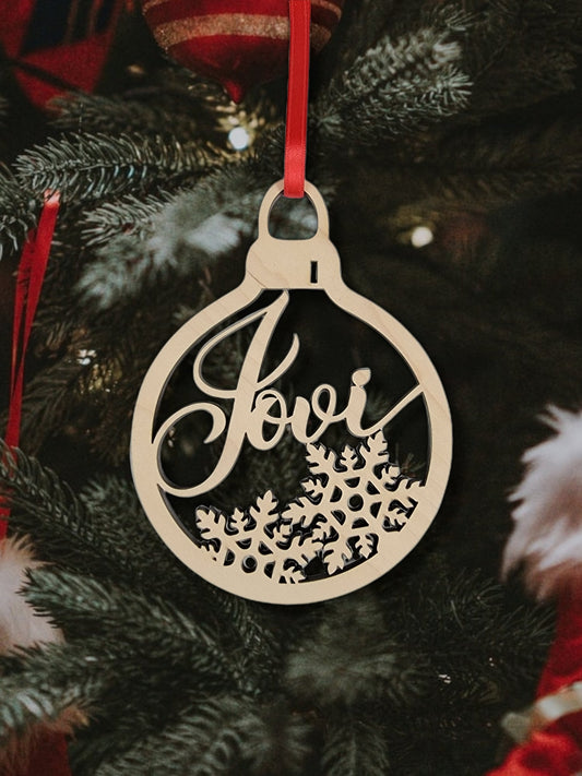 Personalized Christmas Ornament, Custom Xmas Bulb with Name & Snowflakes, Custom Children's Name Ornament, Wooden Christmas Ornament decor