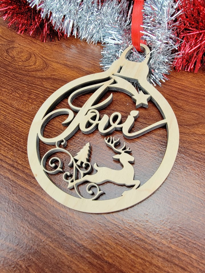 Personalized Christmas Ornament, Custom Xmas Bulb with Name, Star, Reindeer, Custom Childrens Name Ornament, Wooden Christmas Ornament decor