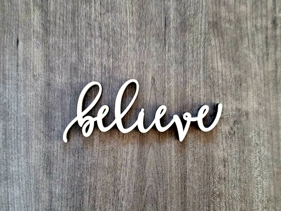 Believe Wooden Word, Small Wood Believe Sign, Believe Place Cards, Bulk / Whole Options available - Favors, affirmation words, positive mind