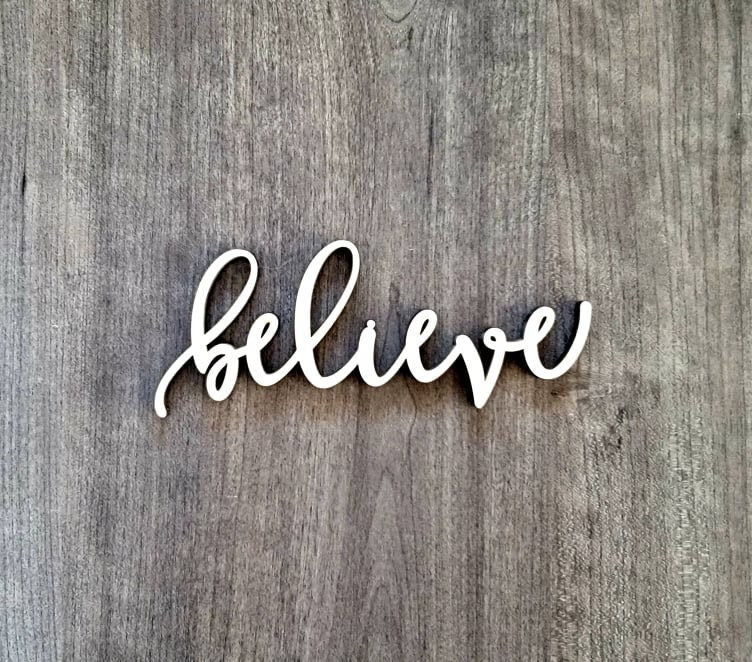 Believe Wooden Word, Small Wood Believe Sign, Believe Place Cards, Bulk / Whole Options available - Favors, affirmation words, positive mind