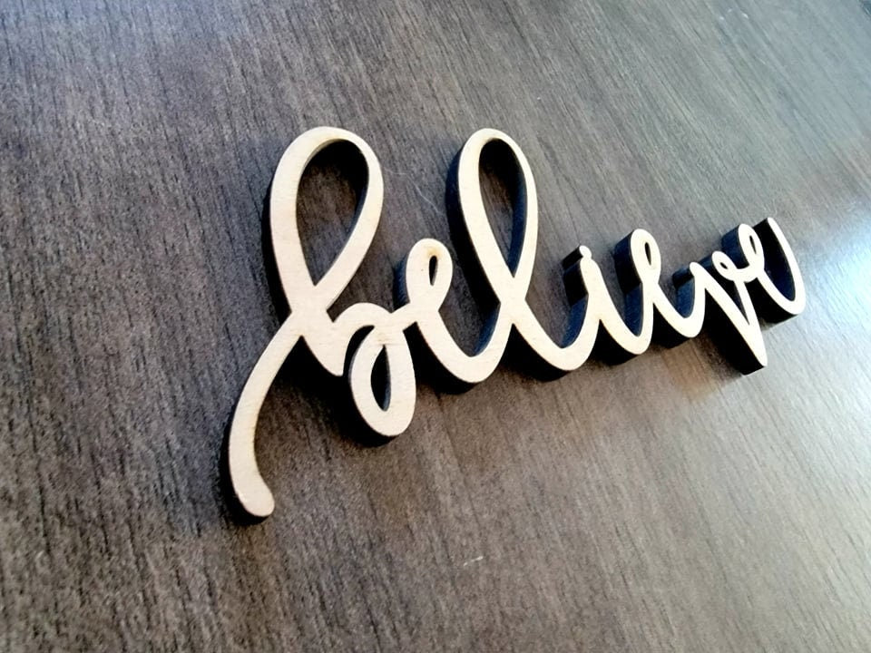 Believe Wooden Word, Small Wood Believe Sign, Believe Place Cards, Bulk / Whole Options available - Favors, affirmation words, positive mind