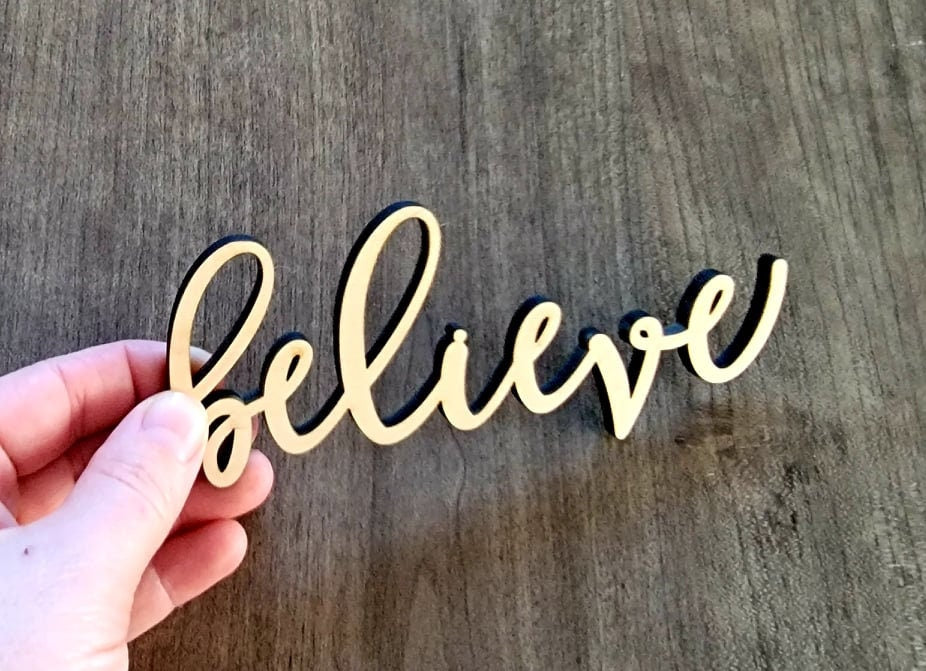 Believe Wooden Word, Small Wood Believe Sign, Believe Place Cards, Bulk / Whole Options available - Favors, affirmation words, positive mind