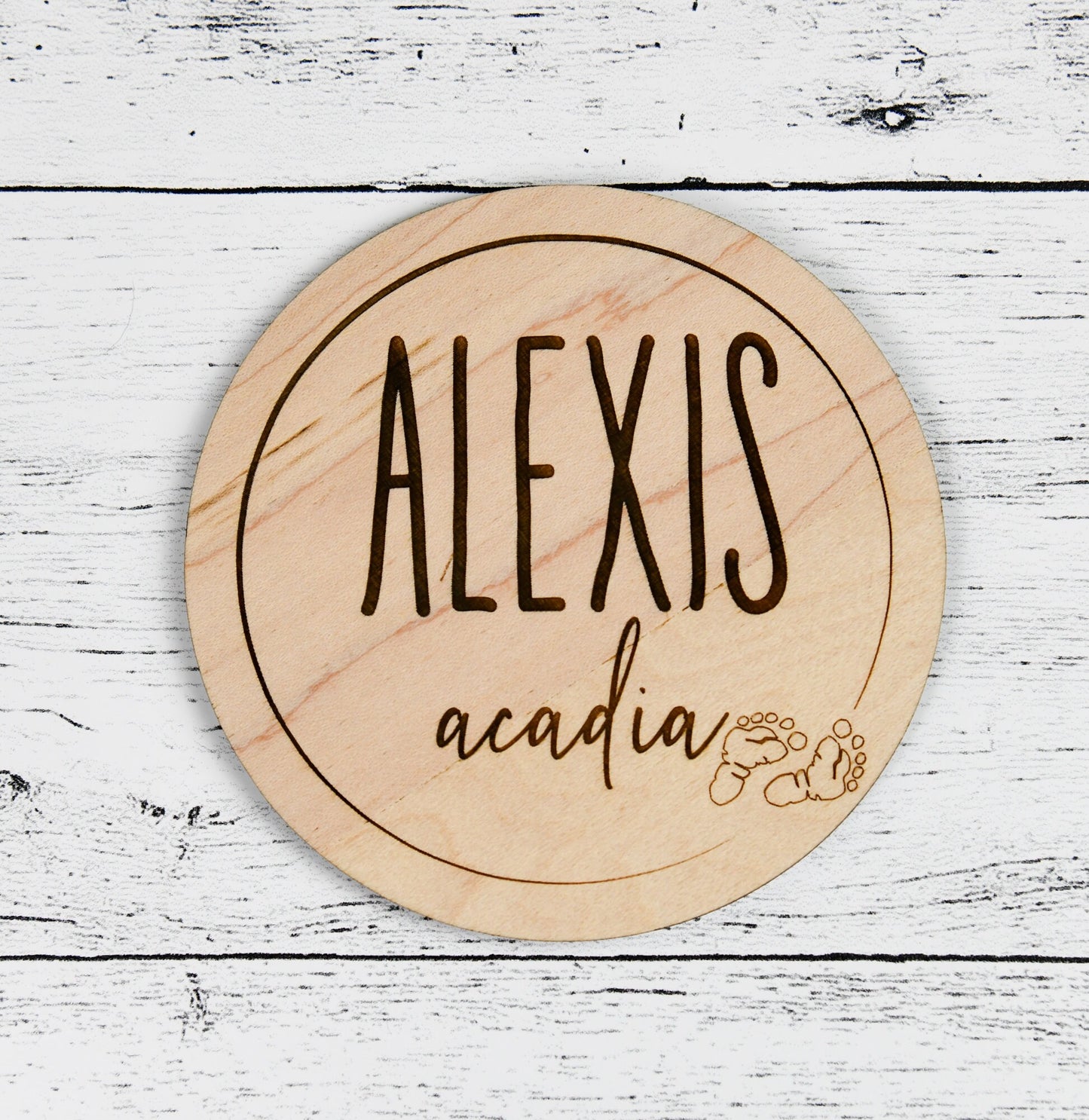 Baby Name Sign Small, Wood, Custom Baby Name Reveal, Newborn Photo Prop, Personalized Nursery Baby Keepsake, Baby Shower Gift, Wooden Disc