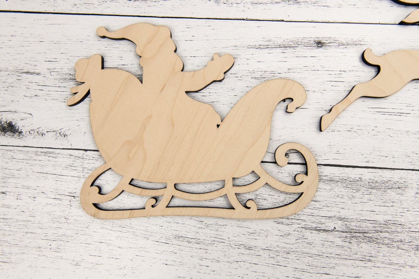 Santa Sleigh & Reindeer Wood Shapes, Wooden Christmas Shape, Unfinished, DIY Blank, Santas Reindeer, Wood Arts and Crafts, Holiday Ornaments