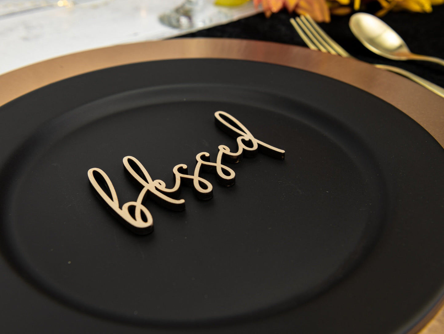 Blessed Place Cards, Thanksgiving Table Plate Settings, Blessed Wood Word, Holiday Decor, Thanksgiving Place settings, Small Blessed Sign