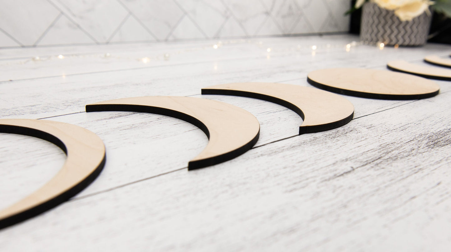 Moon Phase Sign, Wooden Moons, Wood Bojo Decor, Wall hanging, Wall art, Crescent moon art, Natural Home Decor, Celestial, Bohemian, Stars