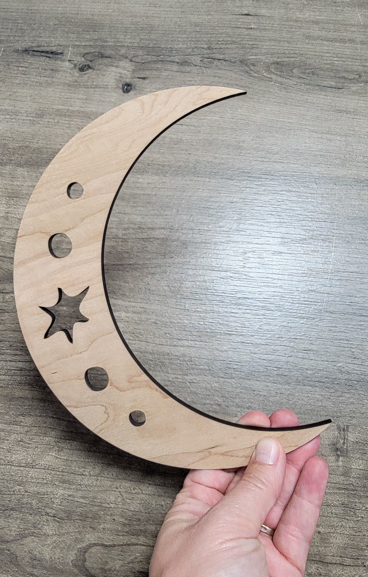 Crescent Moon & Star Wood Shape Sign, Wooden Moon Shape Blank, Unfinished Cut out, Crafts DIY for Sign Making, Boho Decor theme Natural 001