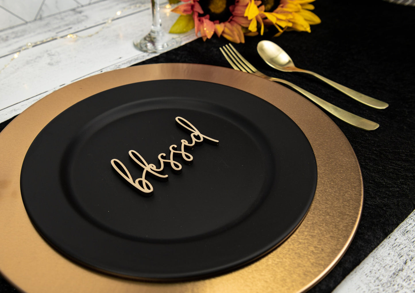 Blessed Place Cards, Thanksgiving Table Plate Settings, Blessed Wood Word, Holiday Decor, Thanksgiving Place settings, Small Blessed Sign