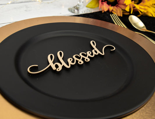 Blessed Place Cards, Thanksgiving Table Plate Settings, Blessed Wood Word, Holiday Decor, Thanksgiving Place settings, Small Blessed Sign