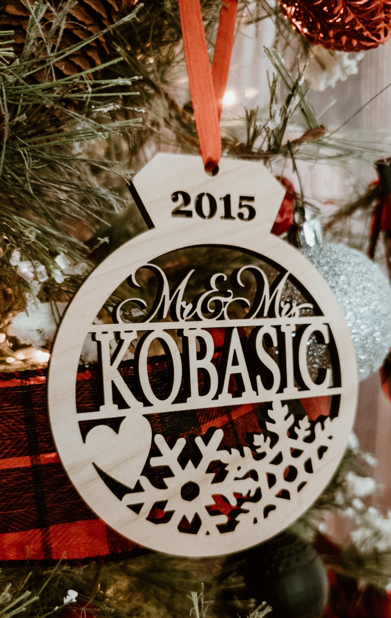 Newly Wed Christmas Ornament, Personalized gift with couple's last name + date, First Year As Mr & Mrs Husband and Wife custom keepsake
