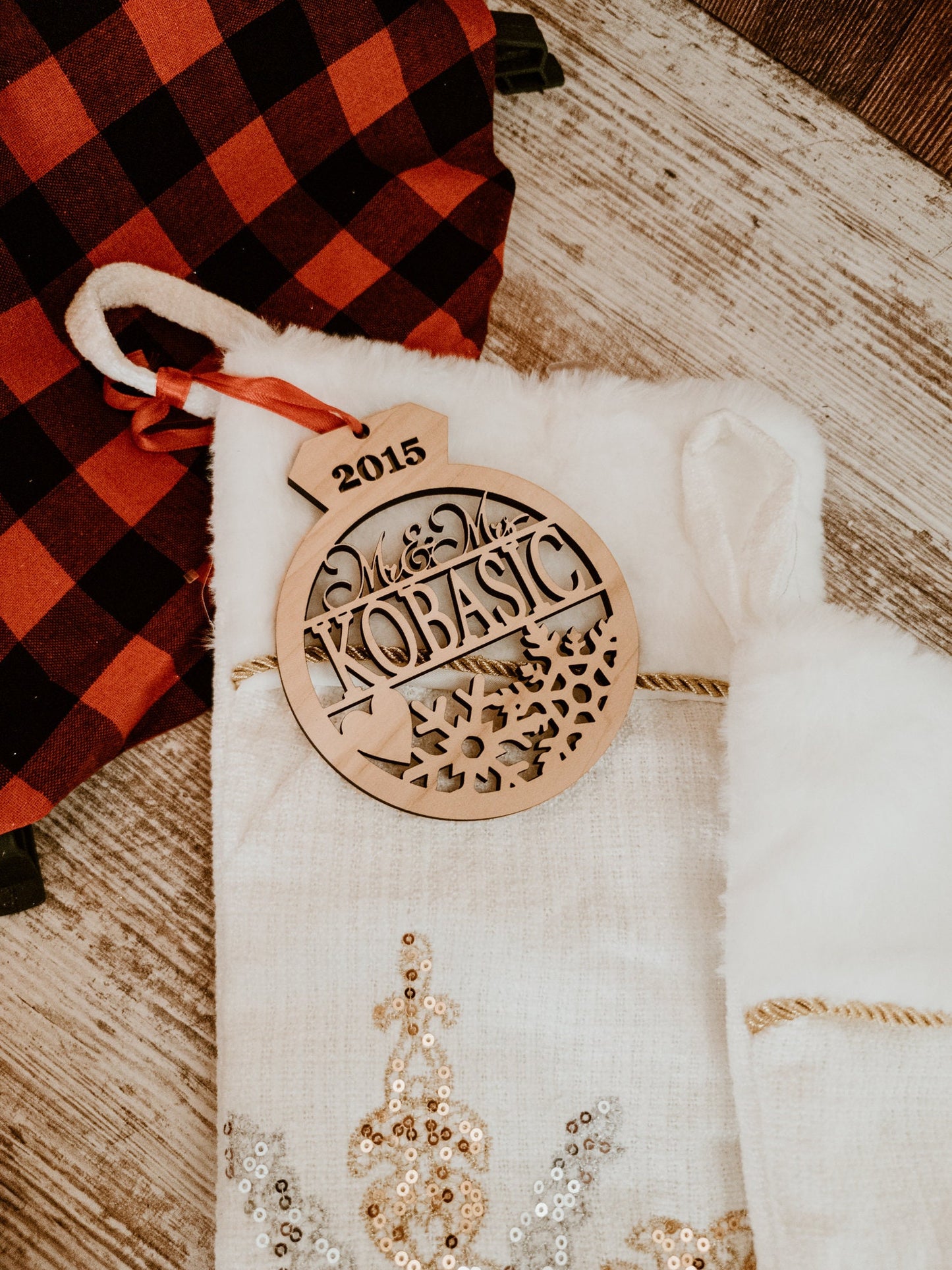 Newly Wed Christmas Ornament, Personalized gift with couple's last name + date, First Year As Mr & Mrs Husband and Wife custom keepsake