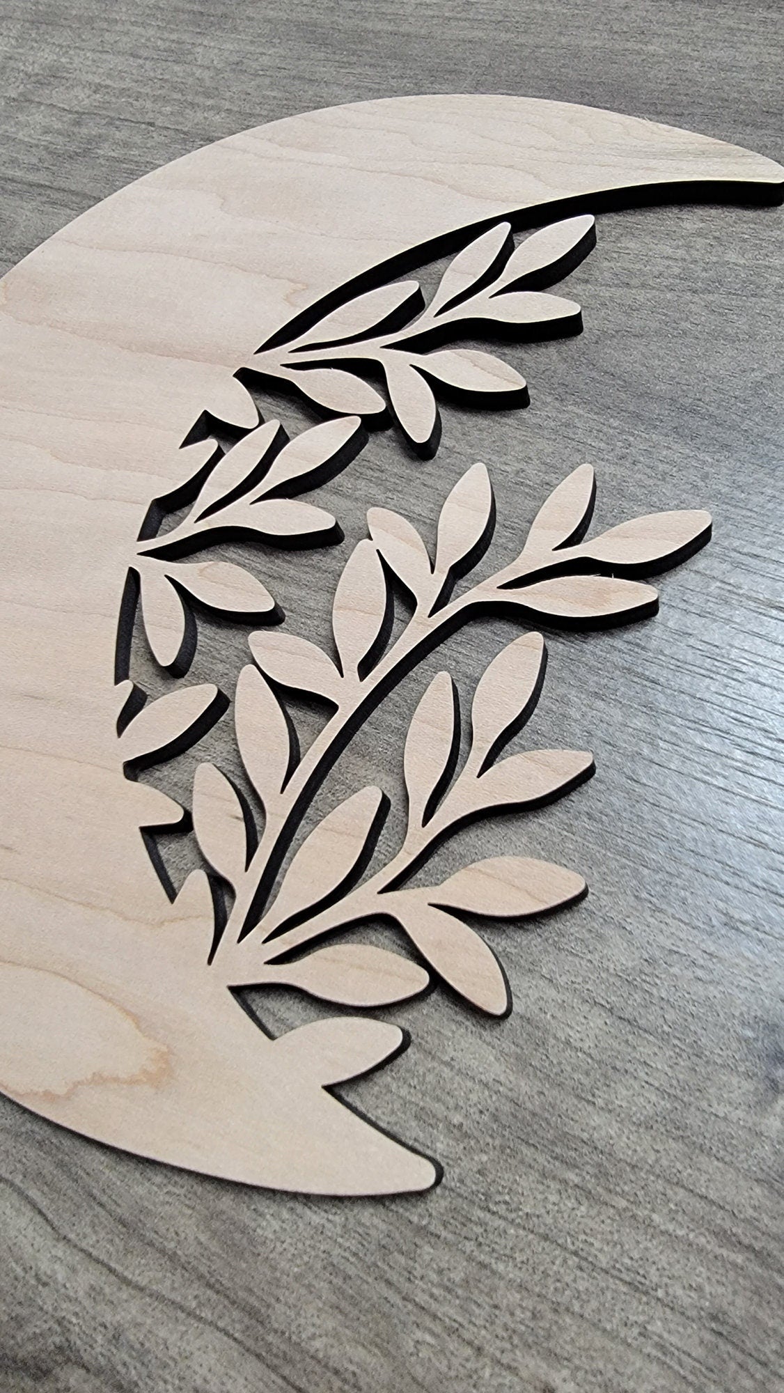 Crescent Moon + Leaf Wood Shape Sign, Wooden Moon Shape Blank, Unfinished Cut out, Crafts DIY for Sign Making, Boho Decor theme Natural 005