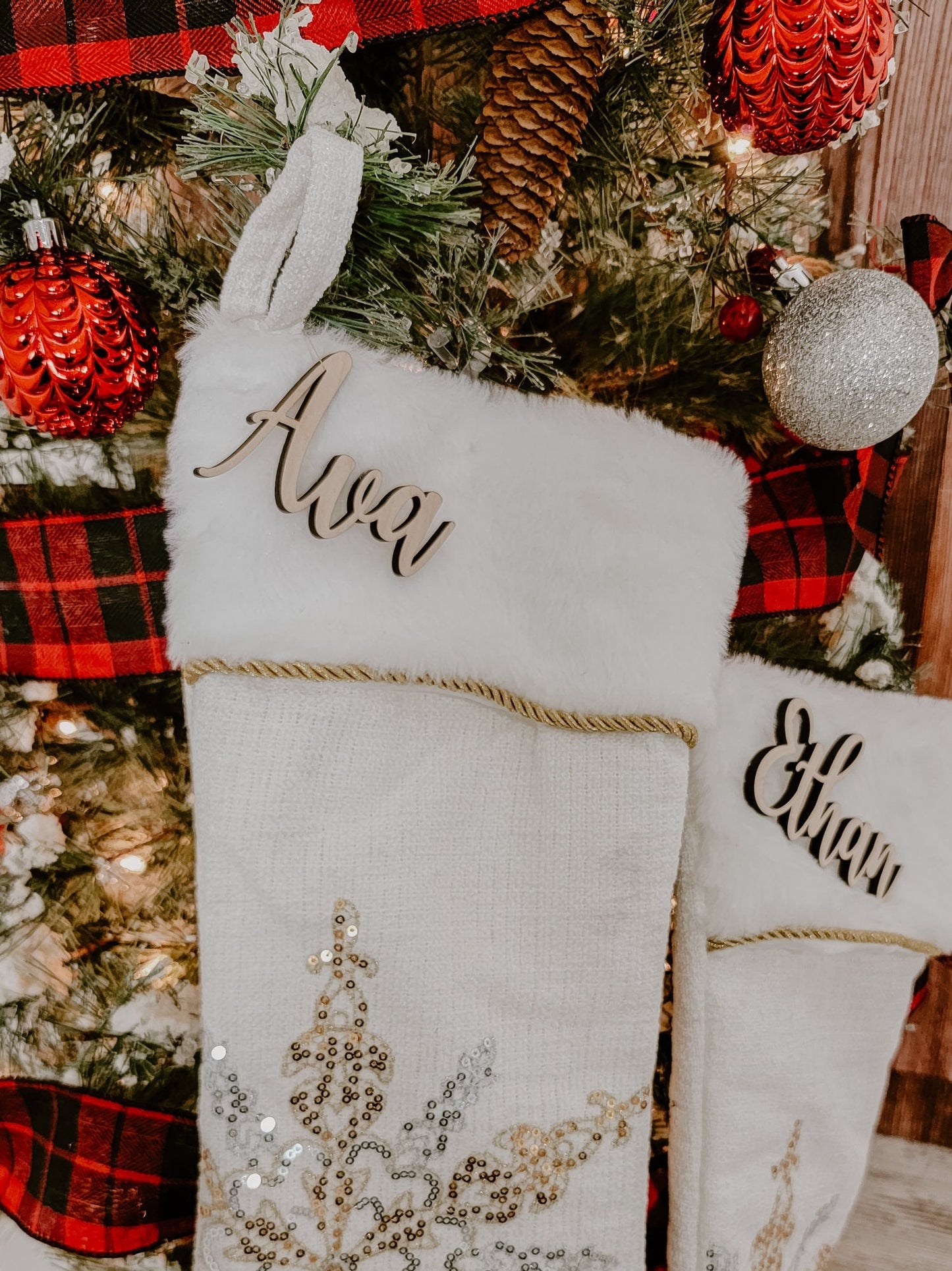 Christmas Stocking Name Tag Signs, Kids, Personalized Childrens Wooden Name Sign, SMALL Names For Xmas Tree, Wood Name Cards, Holiday Decor