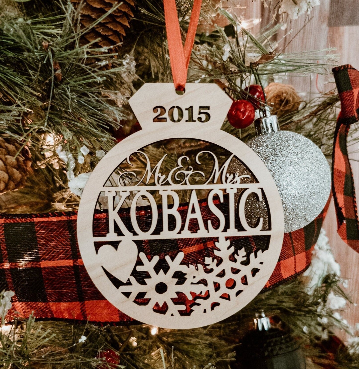 Newly Wed Christmas Ornament, Personalized gift with couple's last name + date, First Year As Mr & Mrs Husband and Wife custom keepsake