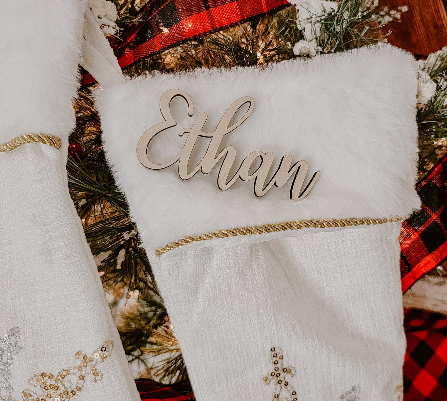 Christmas Stocking Name Tag Signs, Kids, Personalized Childrens Wooden Name Sign, SMALL Names For Xmas Tree, Wood Name Cards, Holiday Decor