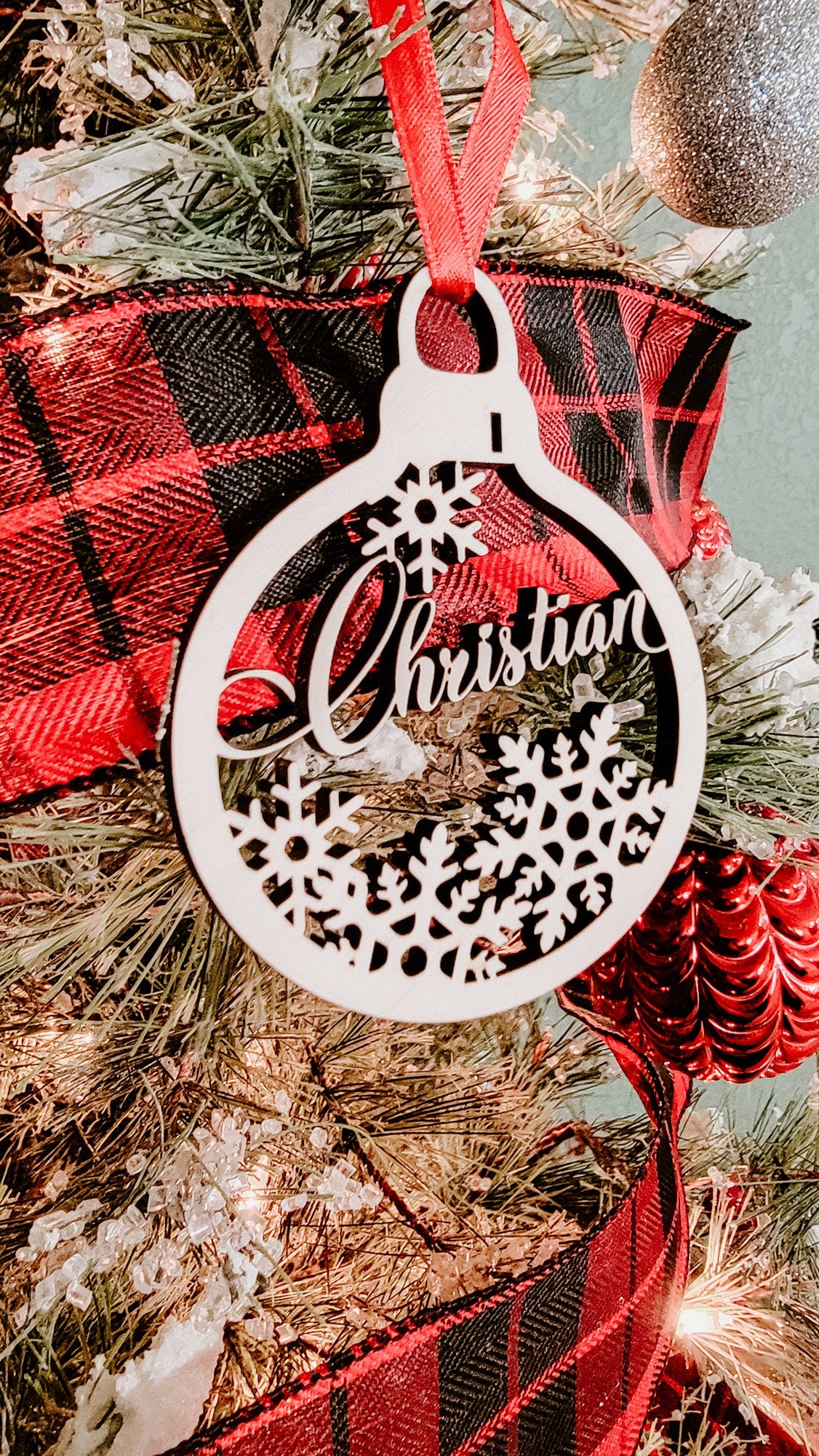 Wood Name Christmas Ornament, Stocking Name Tag Value Size 4"x3", Personalized Kids Ornament DIY paint, Custom Natural Wood Xmas Bulb Shape