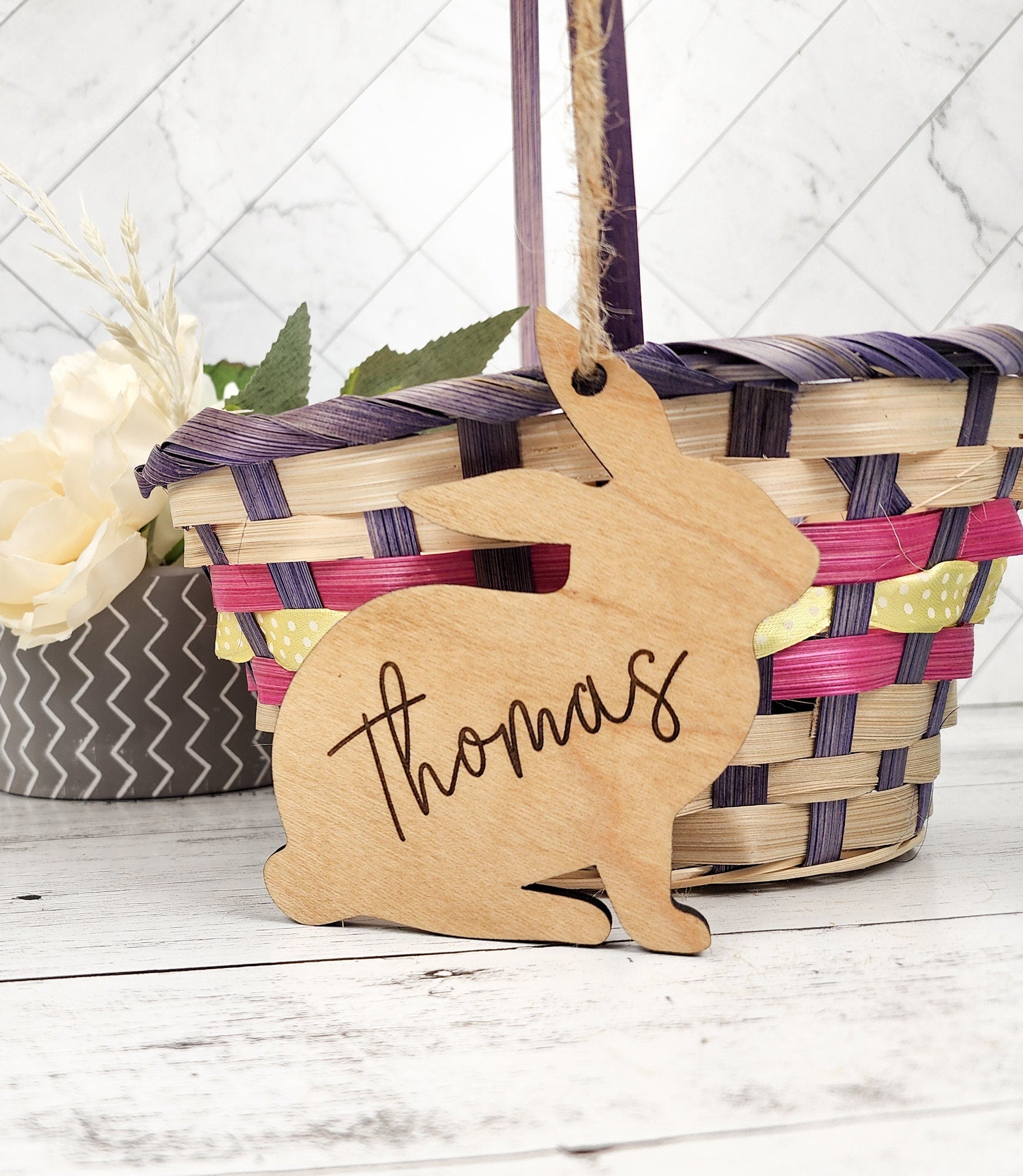 Custom Easter Basket Tag Personalized With Name, Easter Bunny Name Tag for Kids & Family, Engraved Easter Decor Ornament Place Card, Gift