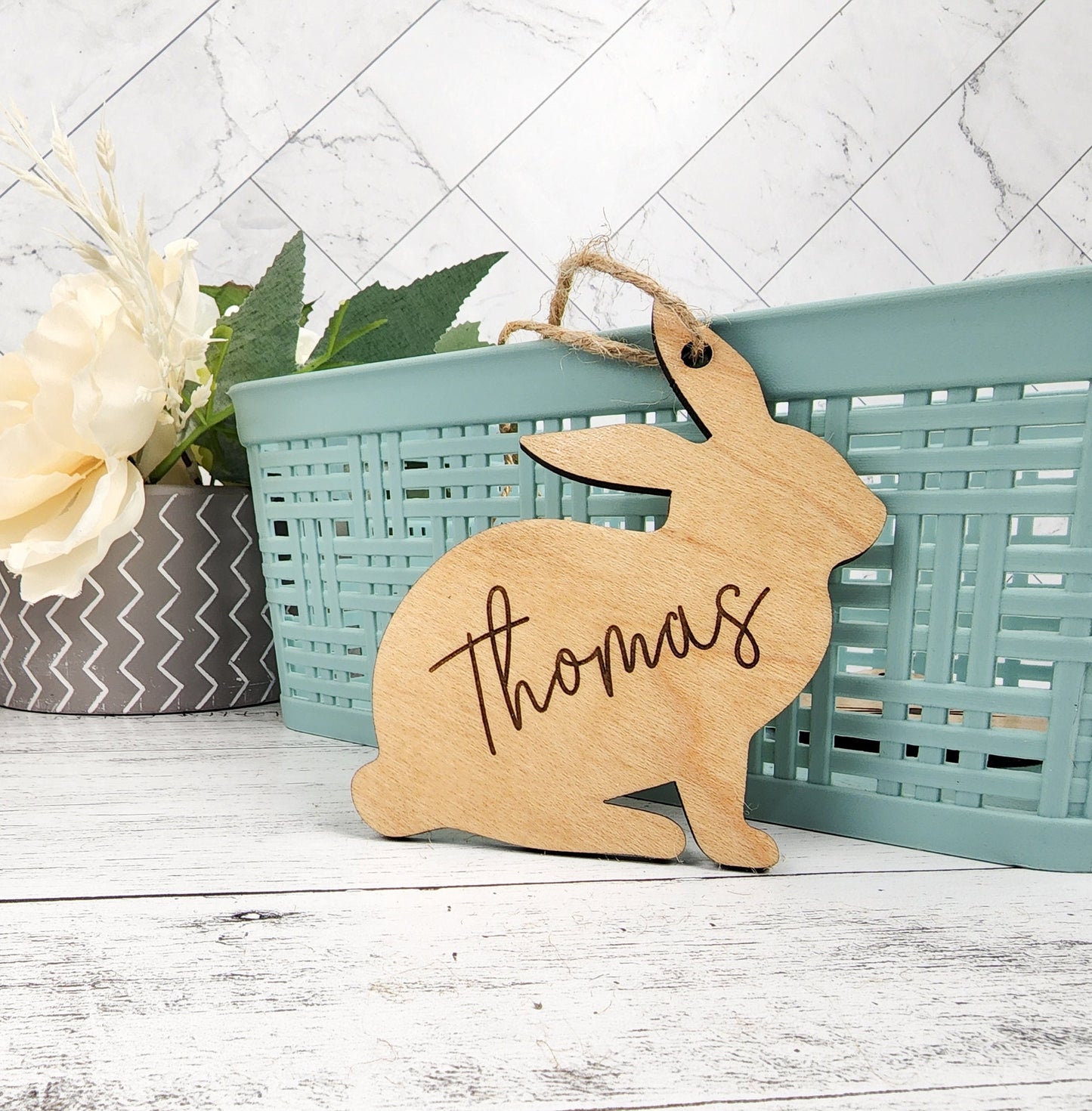 Custom Easter Basket Tag Personalized With Name, Easter Bunny Name Tag for Kids & Family, Engraved Easter Decor Ornament Place Card, Gift