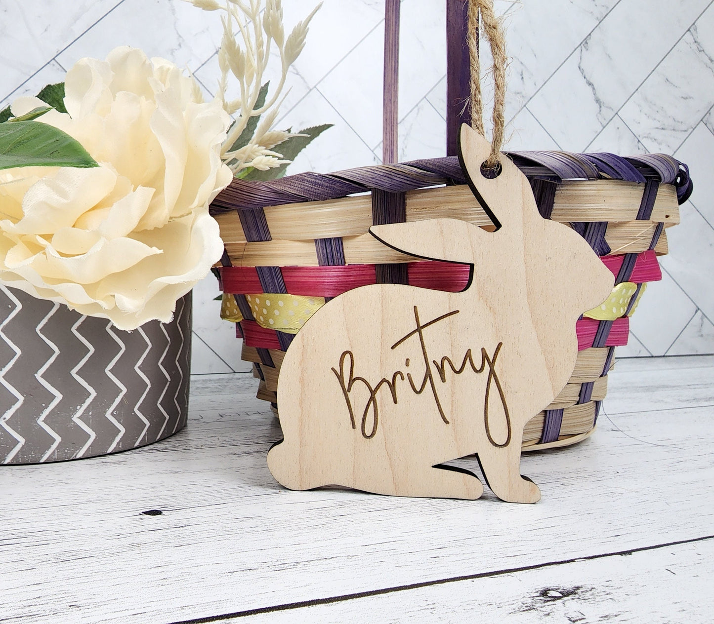 Custom Easter Basket Tag Personalized With Name, Easter Bunny Name Tag for Kids & Family, Engraved Easter Decor Ornament Place Card, Gift