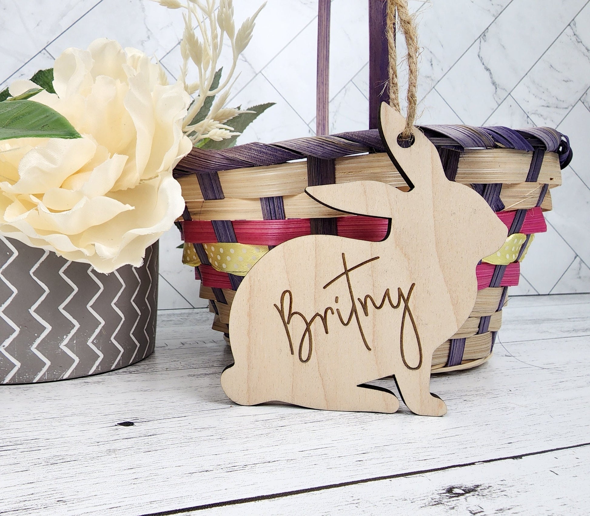 Custom Easter Basket Tag Personalized With Name, Easter Bunny Name Tag for Kids & Family, Engraved Easter Decor Ornament Place Card, Gift
