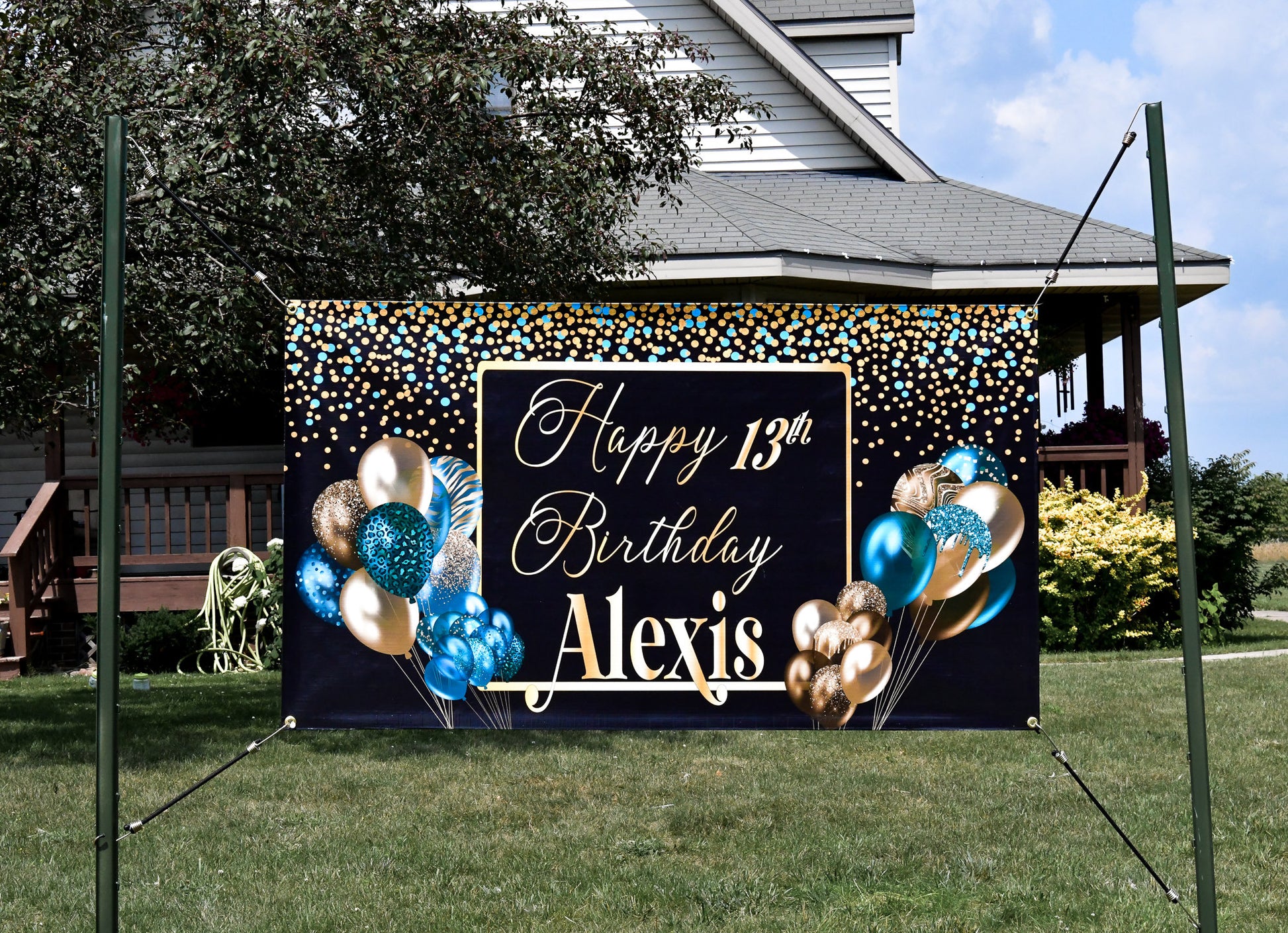 Custom Birthday Banner with Name, Personalized, Black & Gold, Happy Birthday Flag Sign, Indoor, Outdoor, Reusable, Milestone, Multiple Sizes