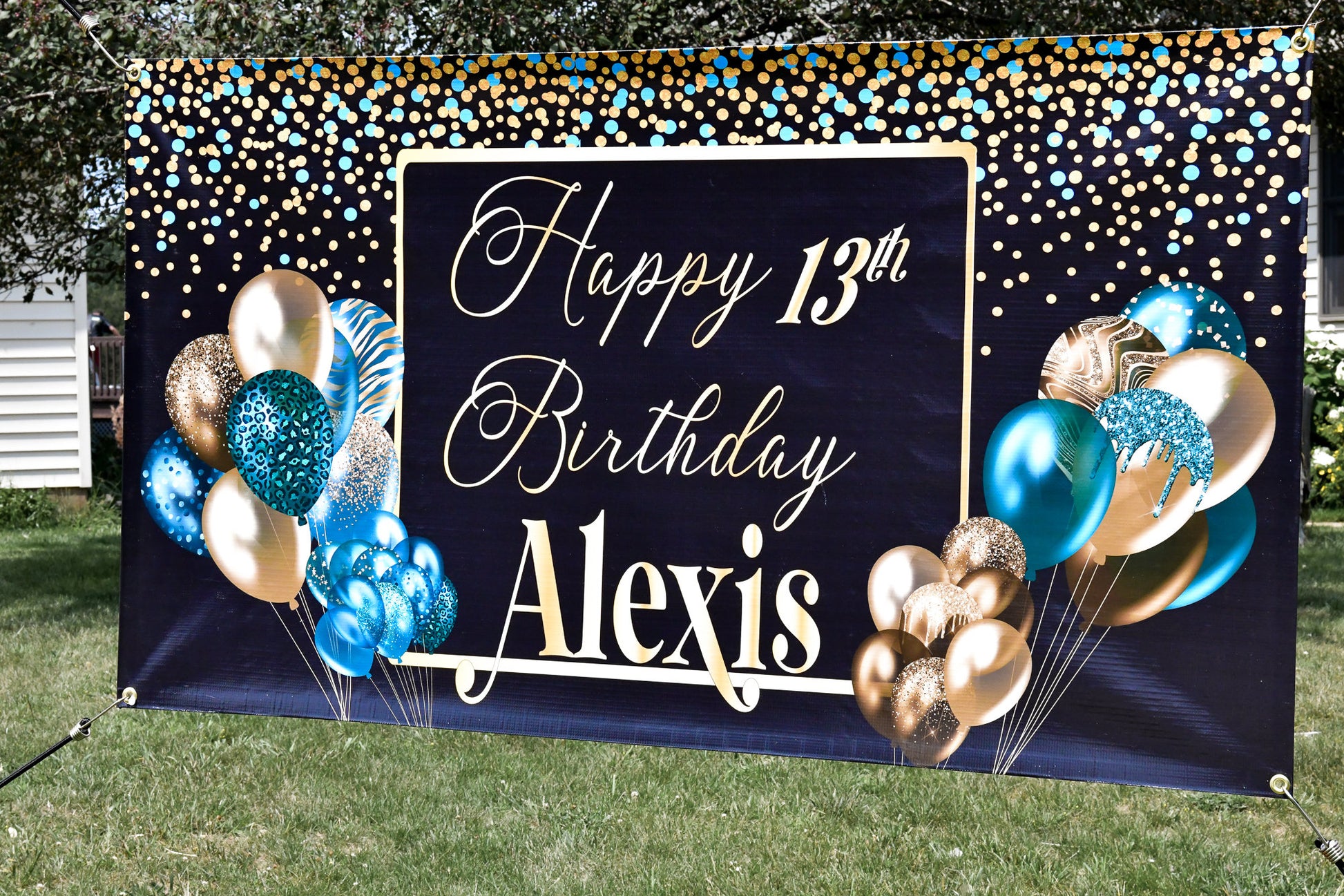 Custom Birthday Banner with Name, Personalized, Black & Gold, Happy Birthday Flag Sign, Indoor, Outdoor, Reusable, Milestone, Multiple Sizes