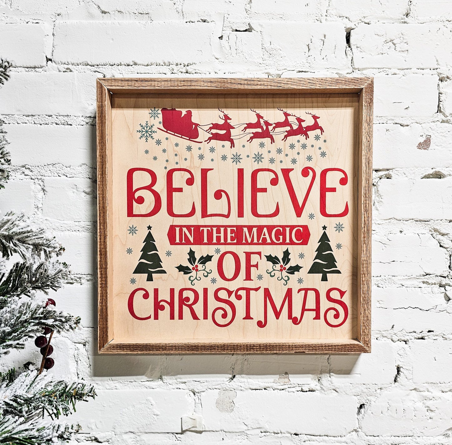believe in the magic of christmas holiday wooden sign wall decor hanging