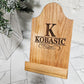 personalized kitchen gift for mom or grandma, personalized with custom name or monogram details, recipe holder, tablet stand, made from solid high quality oak wood