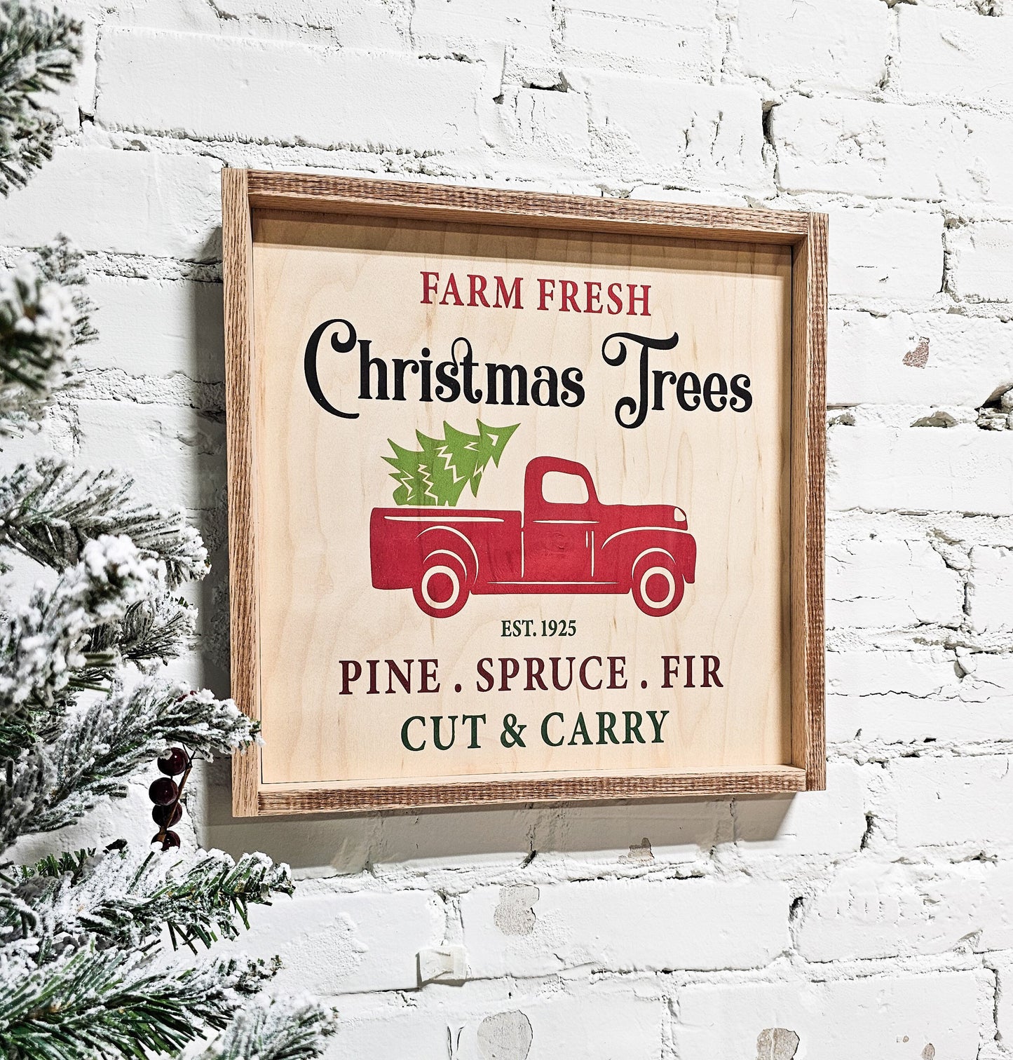 farm fresh christmas trees vintage red truck & tree holiday wooden sign wall decor hanging