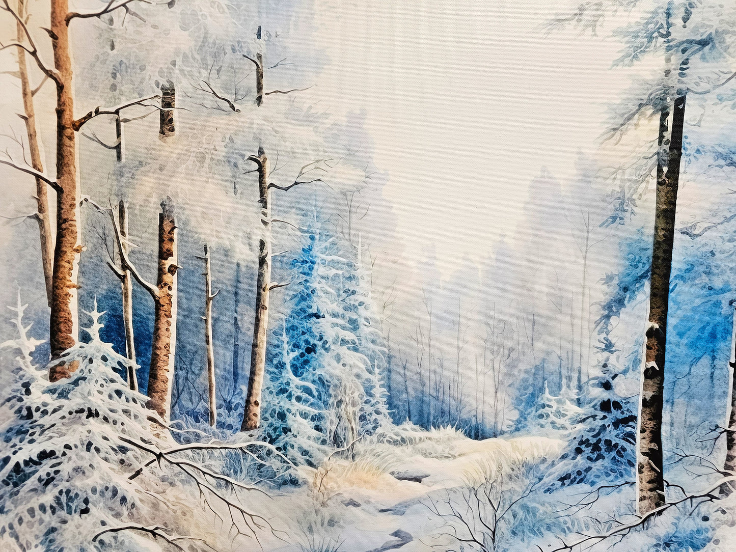 Winter Landscape Wall Art, Snow Draped Trees, Hanging Framed Canvas Decor Sign, Snowy Trail, Simple Minimal, Peaceful Home Decoration