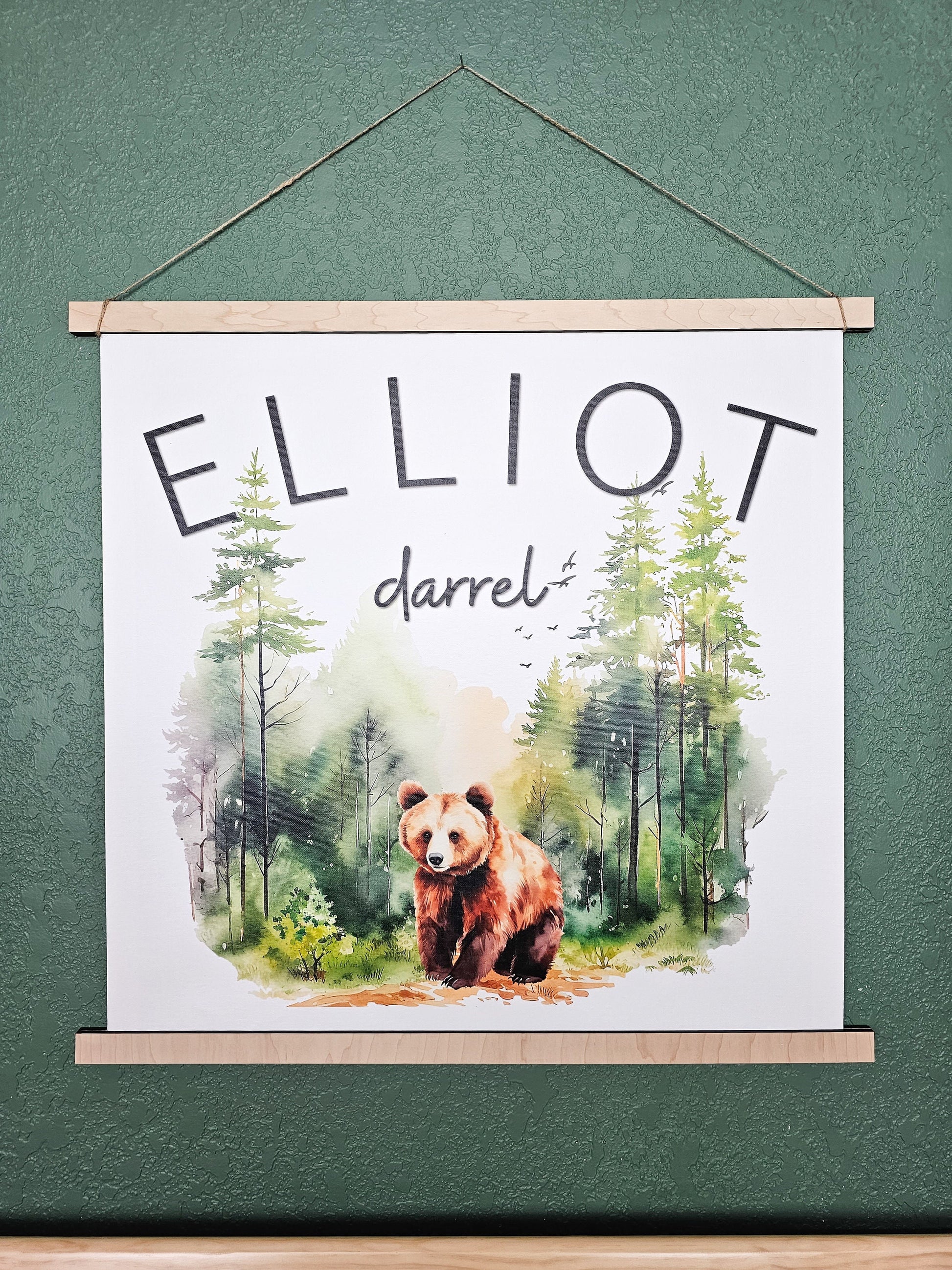 Custom Nursery Name Banner, Woodland animals Decor, Personalized with first middle names, Hanging Wall Art Printed Canvas, Kid's Room Sign