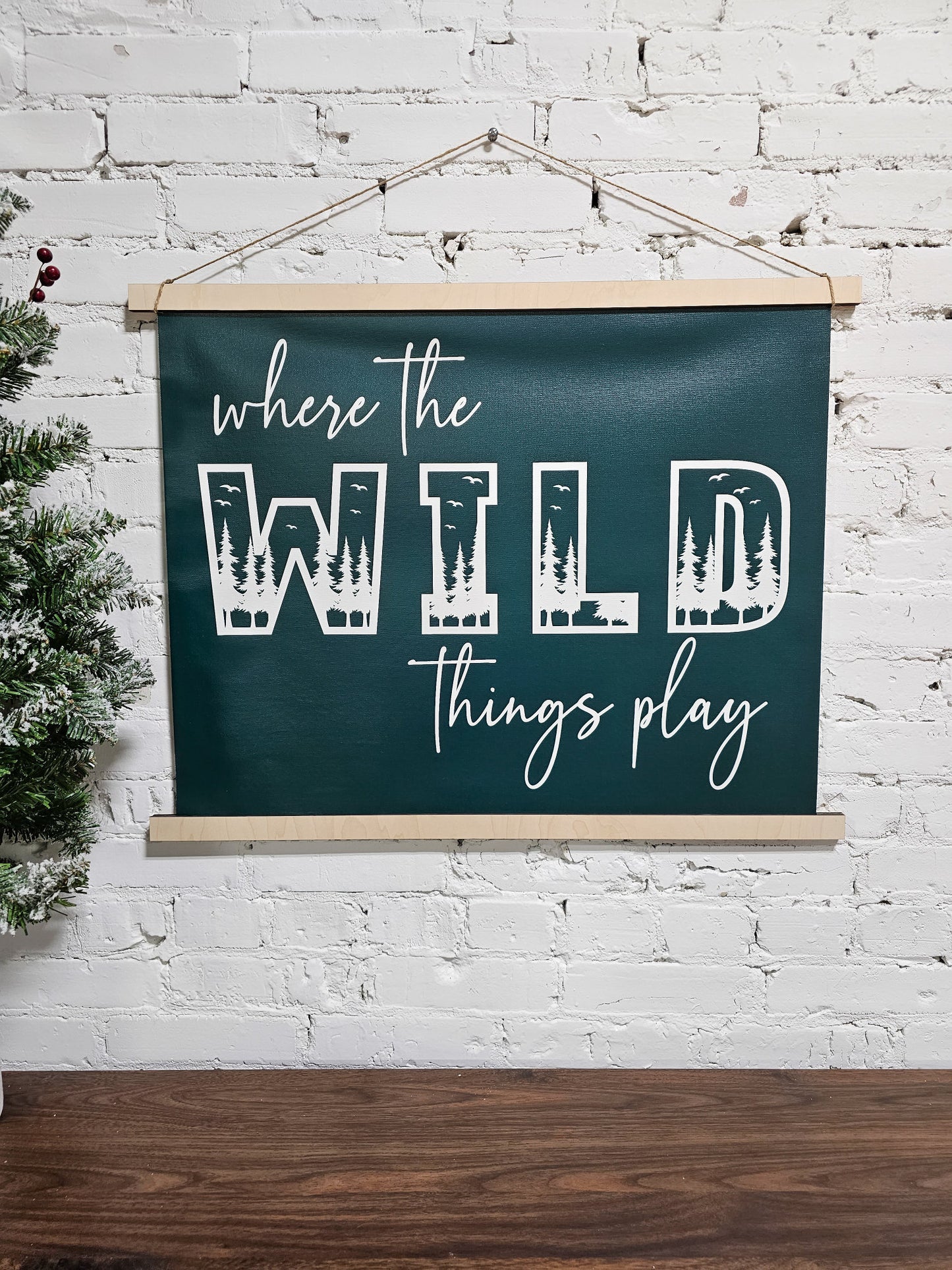 Where the Wild Things Play Wall Sign, Playroom wall decor, Hanging Art Printed Canvas, Pine Green, Kid's Room Sign, Nursery Decorations